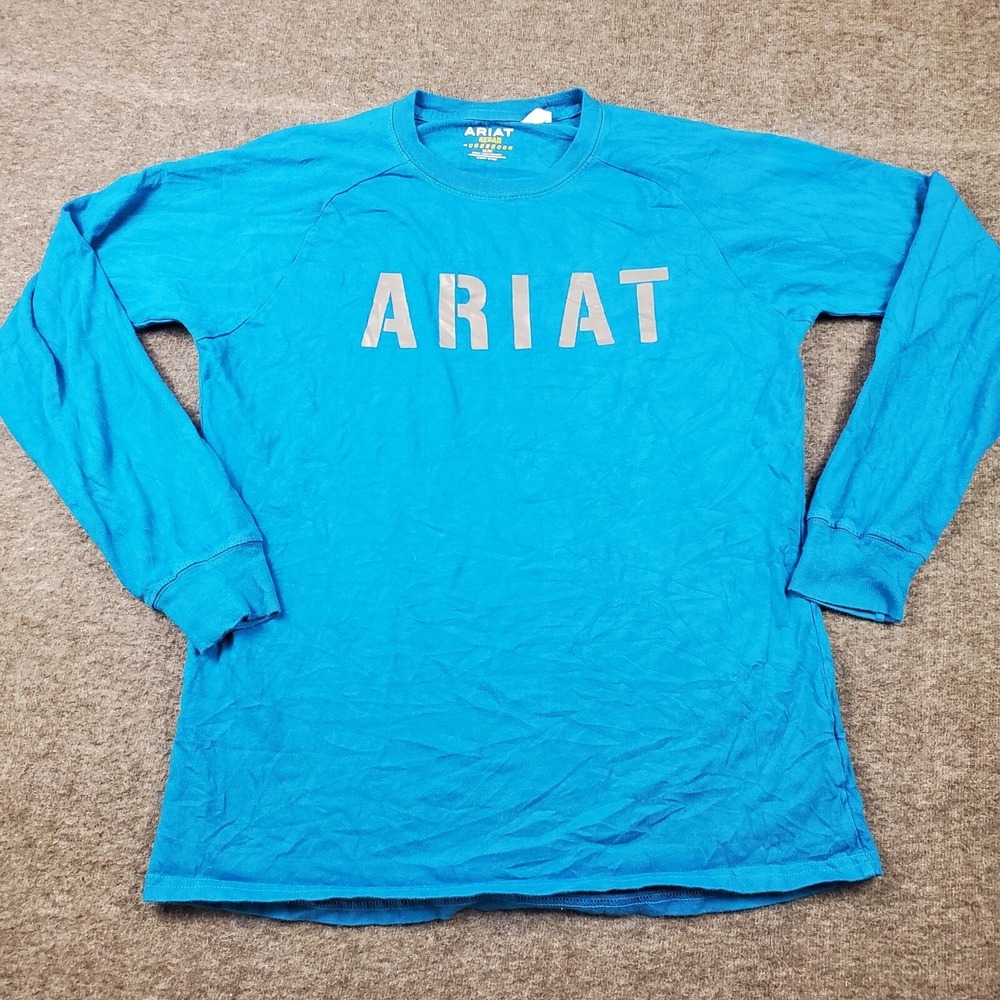 Ariat Shirt Mens Medium Blue Long Sleeve Rebar Block Spell Out Graphic Work Wear